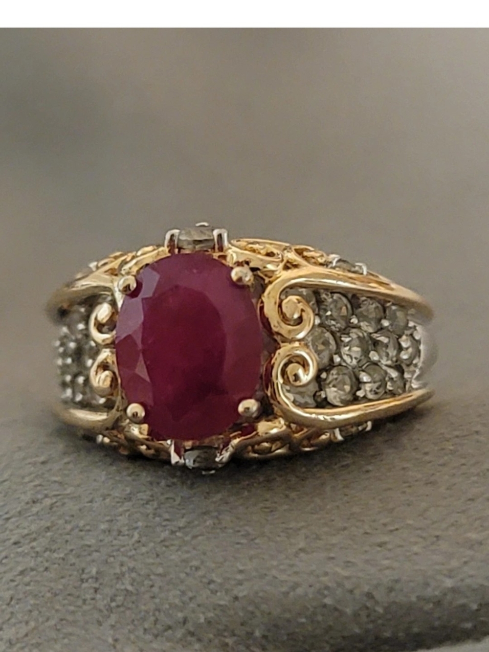 Victoria Wieck Sterling Silver Gold Vermeil Oval Ruby & White Topaz Ring Size 8